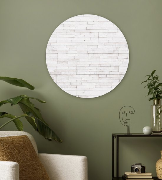 WallCircle - Cercle mural 60x60 - Pierre - Briques - Wit - Texture - Tableaux ronds salon - Plaque murale ronde - Cercle de Décoration murale murale - Décoration de chambre à l'intérieur - Cercle Décoration murale - Accessoires de maison