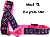 Gentle leader - Gevoerd - Maat XL - Neon roze - Skulls - Antitrek hoofdhalster hond - Hoofdhalster hond - Antitrek hond - Trainingshalsband