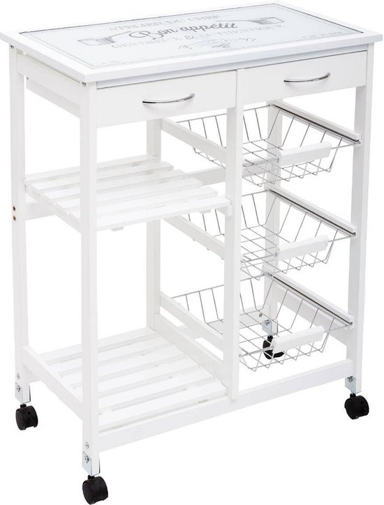 4-laags Opbergmanden Voor Keukentrolley - Handig En Stijlvol - 1 Stuk Wit En Zwart Grenen 81 X 37 X 37 Cm