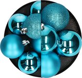 Atmosphera Kerstballen - 17x - turquoise blauw - 6 en 7 cm - kunststof - kerstversiering