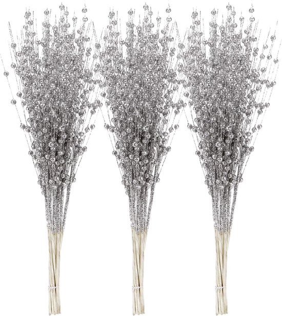MACTING Kunstmatige glitter bessenstamornamenten, 12 stuks kerstboomdecoraties, kralenstokken, glinsterende takjes, plectrums, takken voor kerstboom, kleine vaas, vakantie, bruiloft, feest