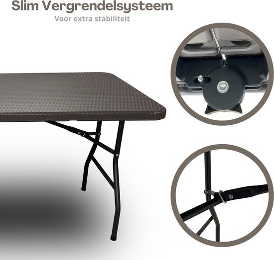Rijoka - Klaptafel Inklapbare Campingtafel - 70x180cm - Rattan Design - 6 tot 8 Personen - Taupe van Rijoka — afbeelding 5