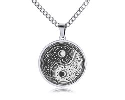 Yin Yang Ketting Zilverkleurig - Spirituele Talisman / Medalion Cadeau - Talisman / Hanger - 60cm