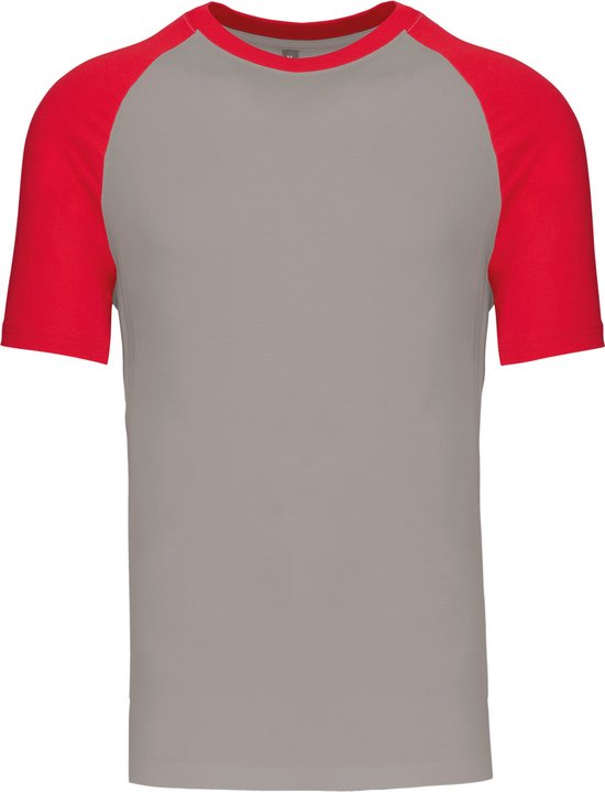 SportT-shirt Heren XXL Kariban Ronde hals Korte mouw Light Grey / Red 100% Katoen