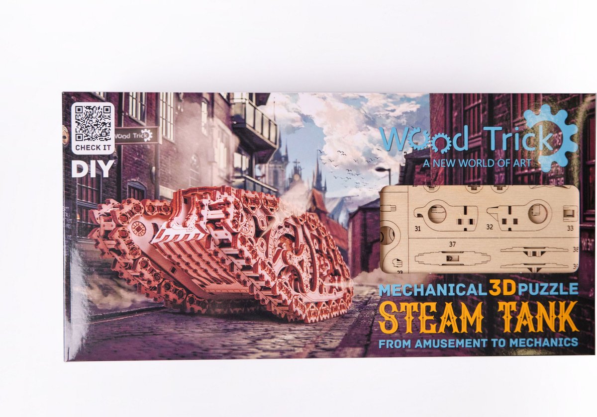 Wood Trick - Modelbouw 3D houten puzzel - Stoom tank - Steam tank (WDTK030) - 381 stuks - Geen lijm noch verf nodig! — afbeelding 12