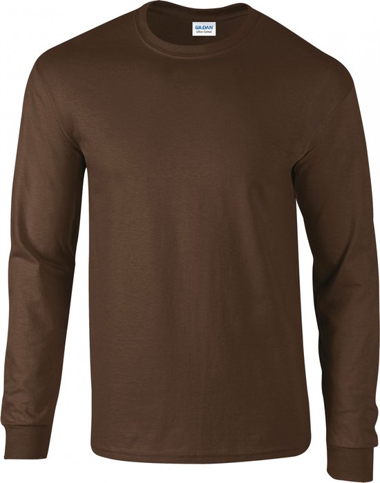 T-shirt Unisex XL Gildan Ronde hals Lange mouw Dark Chocolate 100% Katoen
