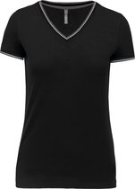 T-shirt Dames XL Kariban V-hals Korte mouw Black / Light Grey / White 100% Katoen