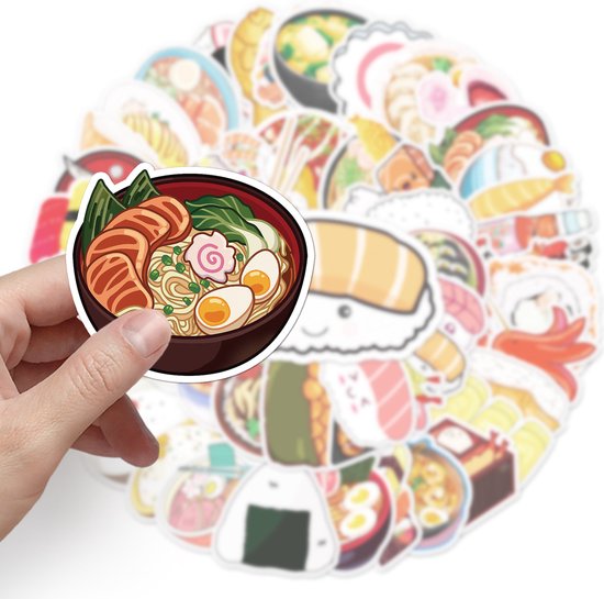 Sushi & Noedels Stickers - mix 50 stuks - Thema: Japanse gerechten/Aziatisch eten - 5x6CM - Winkrs
