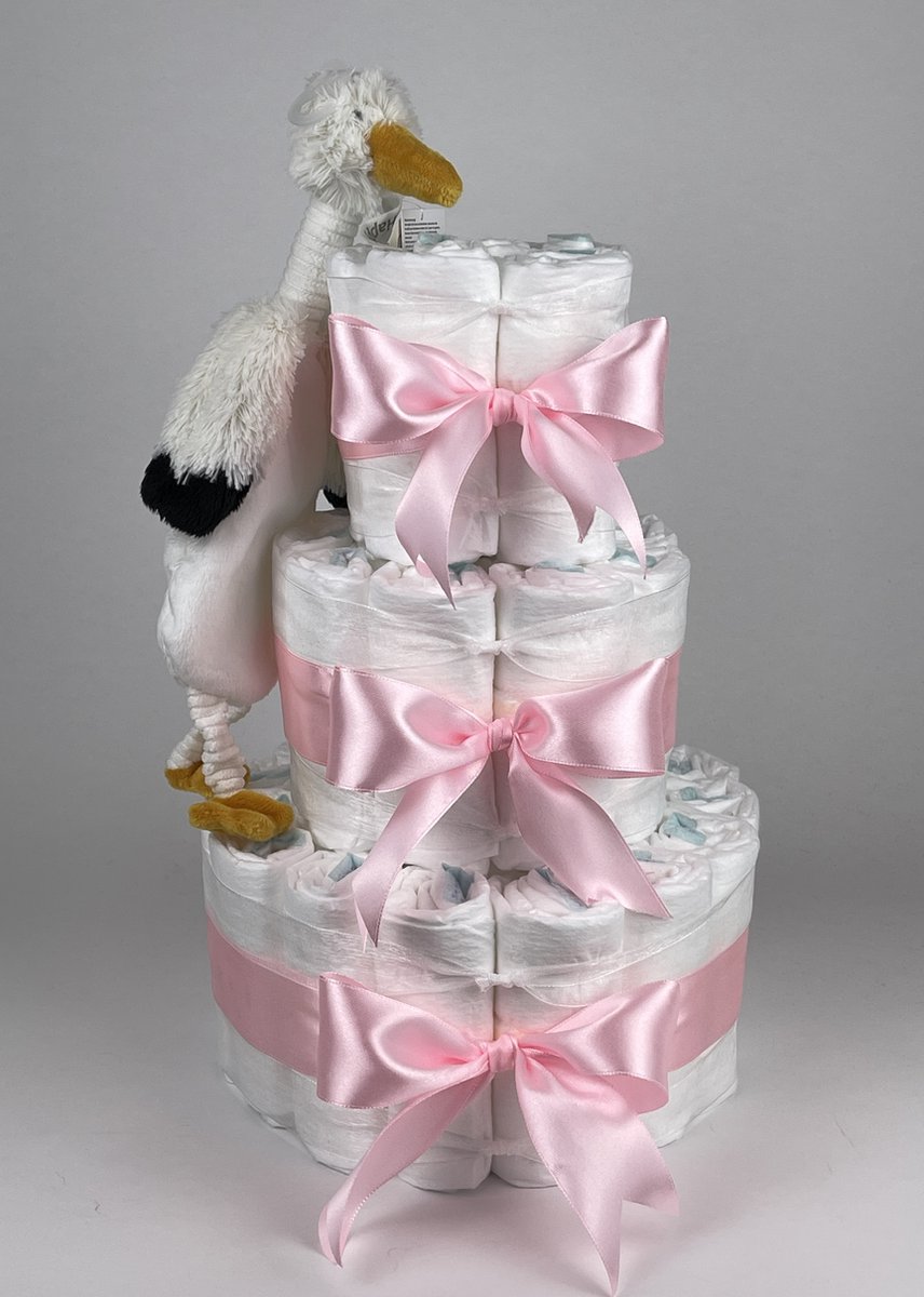 Goedkoopste Chouette-Chouette | Luiertaart Meisje | Kraamcadeau | Geboorte Meisje | Babyshower | Tuttle Stork Sky Roze