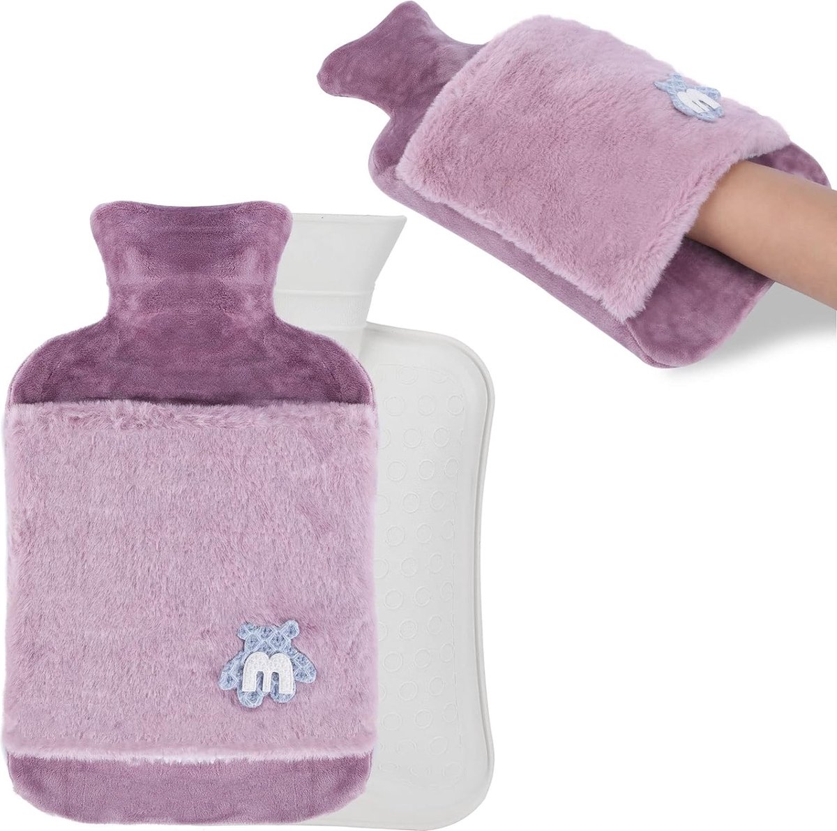 Bouillotte Douce,Bouillotte avec housse douce Bouillote Peluche Chauffante  Amovible et Lavable Bouteille de lit en caoutchouc naturel pour Soulagement