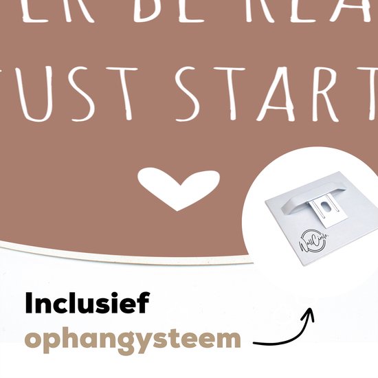 WallCircle - Wall Circle - Wall Circle Indoor - Citation en anglais Vous ne serez jamais prêt, il suffit de commencer avec un coeur sur fond marron - 150x150 cm - Décoration murale - Peintures ronds