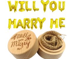 Huwelijksaanzoek set Will You Marry me met folie ballonnen en ringendoosje - will you marry me - aanzoek - valentijn - trouwen