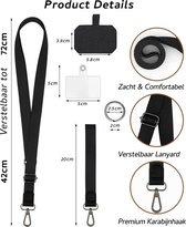 2-Delig Verstelbaar Nek & Pols Lanyards met Badgehouder - Universeel Telefoonkoord - Keycord Sleutelhanger - Leer Telefoonketting - Telefoon Ketting - GSM Koord - Sleutelkoord - Keykoord met ID Pashouder - Nekkoord voor Sleutels - Zwart