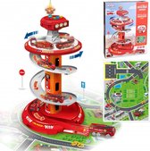 WOOPIE Round Spiral Jouets Garage comprenant 3 petites voitures - Garage à jouets - Tapis de jeu inclus - Pompiers