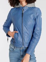 Blitz alpin | Veste en cuir dames | avec capuche (amovible) | Bleu clair | 36