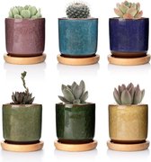 6,3 cm keramische vetplanten, potten, cactus, planten, potten, mini-bloempotten, ijscrack, hoger, serie 6 kleuren, set met onderzetter