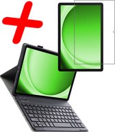 Hoesje Geschikt voor Samsung Galaxy Tab A9 Toetsenbord Hoes Book Case Met Screenprotector - Hoes Geschikt voor Samsung Tab A9 Toetsenbord Hoesje Keyboard Cover - Donkerblauw