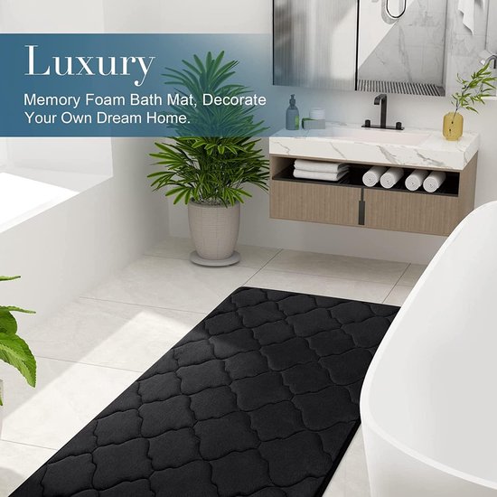Memory Foam Badkamermat, antislip, zachte badmat, absorberend, wasbaar, onderhoudsarm, 60 x 90 cm, zwart