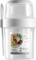Yoghurt, Pap, Ontbijtgranen Cup to Go met Lepel (560 + 310 ml) Lunchpot Lekvrije Ellipse Lunchbox BPA-vrij Geschikt voor Vriezer, Vaatwasser, Magnetron Ontbijtbox - Wit