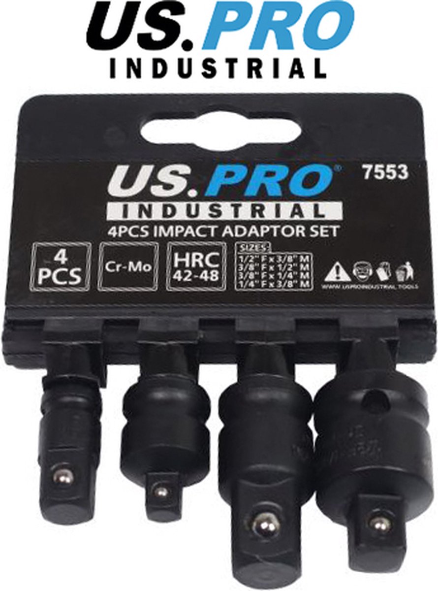 Kracht dop-adapterset / kracht verloop-adapters 1/4" - 3/8" en 1/2" 4-delig