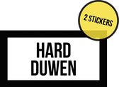 Pictogram/ sticker | "Hard duwen" | 20 x 10 cm | Inkom | Lastige deur | Ingang | Onthaal | Openbaar gebouw | Winkel | Retail | Zwart-wit | 2 stuks