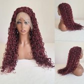 Frazimashop- rood Pruik Hittebestendige - Pruiken Dames Lang ombre krul Haar - #Front Lace Wig 13x1# Hoge kwaliteit synthetische pruik 70 cm