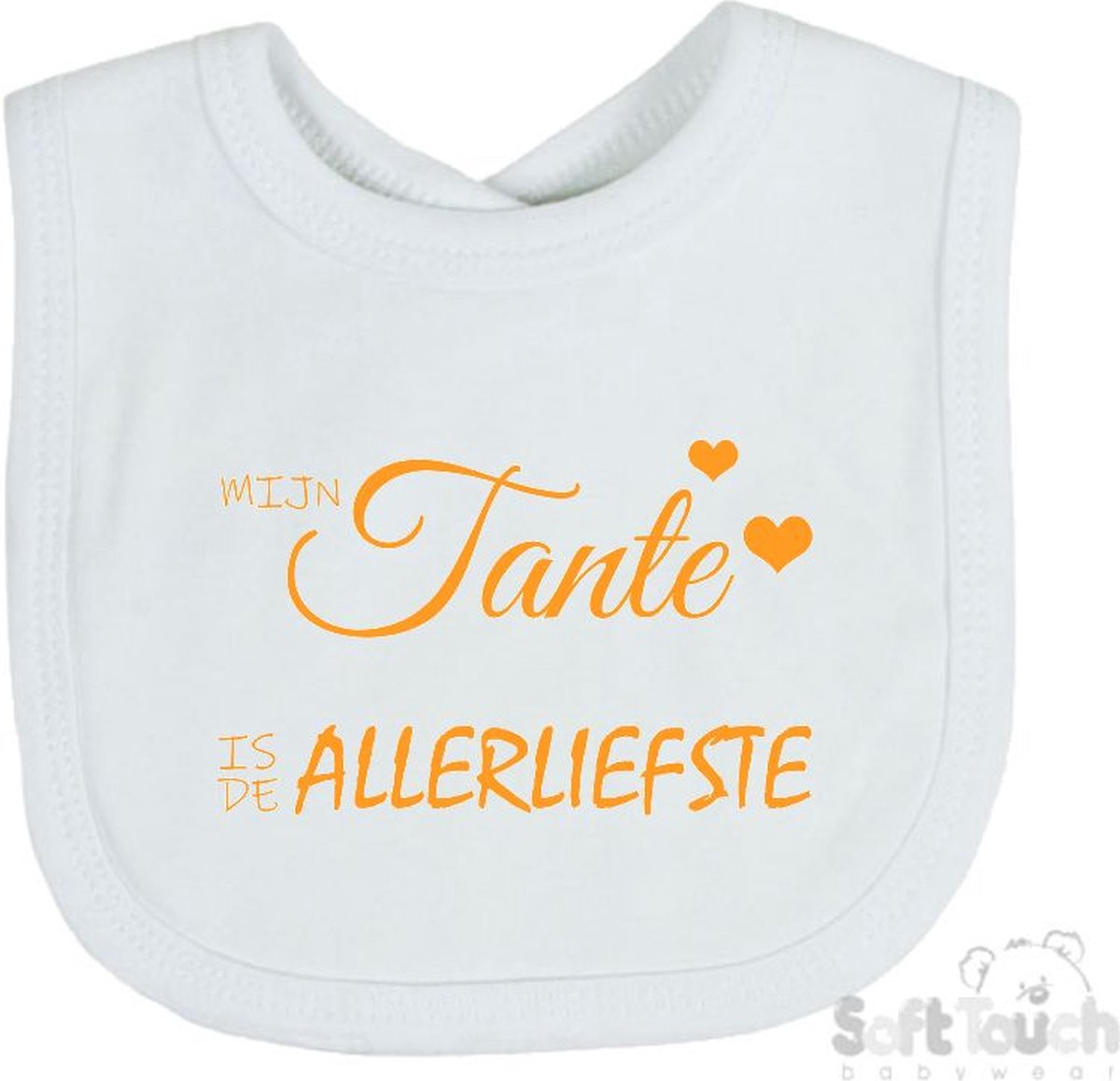 Goedkoopste Soft Touch Slabber Slabbetje Slab Mijn tante is de allerliefste Unisex Katoen Wit/mosterd Maat 33x22 Cm