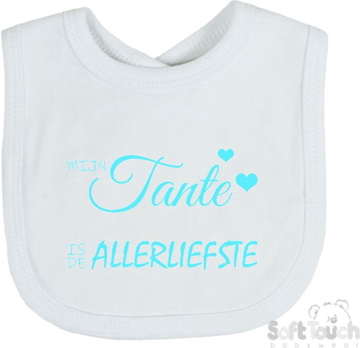 Goedkoopste Soft Touch Slabber Slabbetje Slab Mijn tante is de allerliefste Unisex Katoen Wit/aquablauw Maat 33x22 Cm