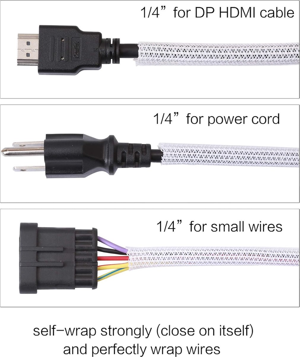 6 mm - 7,7 m kabelmantel, zelfsluitende kabelmantel, kabelopslag, kabelbeheer, voor computer, auto-industrie, wit