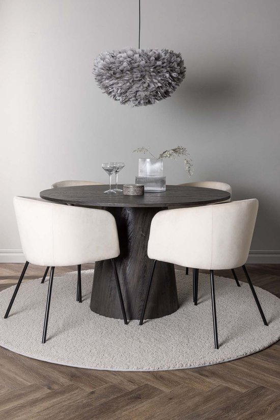 Table à manger Lanzo moka et 4 chaises berit beige.