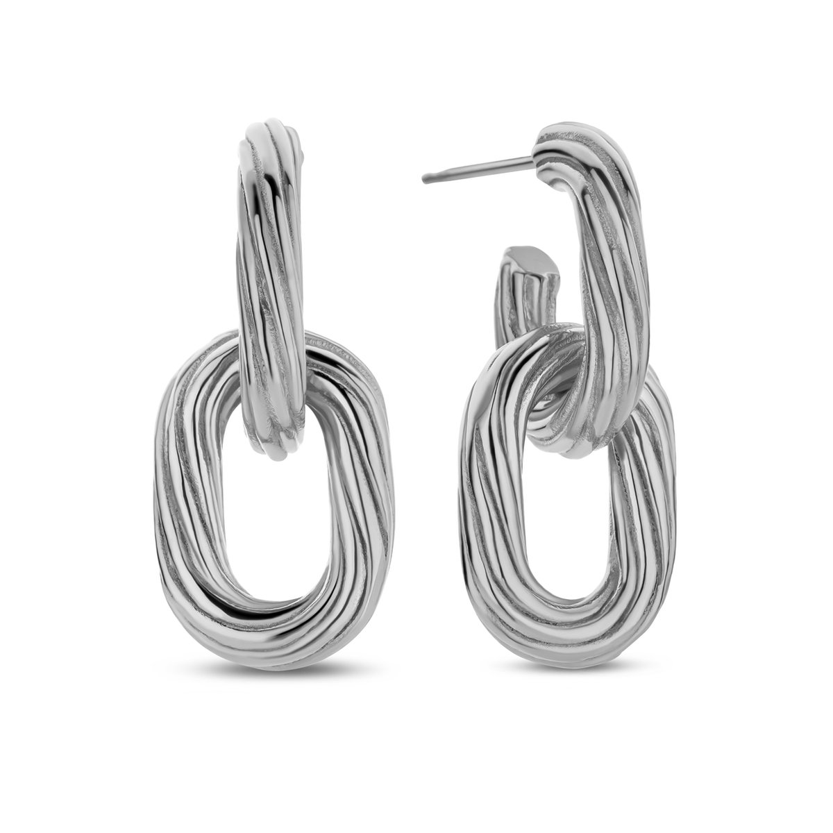 CO88 Collection Oorbellen Dames - Oorhangers - Bewerkt - 26mm Lengte - 3,2mm Dikte - 12mm Breed - Staal - Zilverkleurig - 8CE-70553
