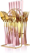 Bol.com 24-delige bestekset roestvrijstalen bestekset met zilveren bestekhouder lepels vorken en messen serviesset voor 6 person... aanbieding