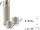 Professionele Drinkfles - Thermosfles - Inclusief 3 Bekers - RVS - Beige - Handige Dop - Voor Buitenactiviteiten - 500ml