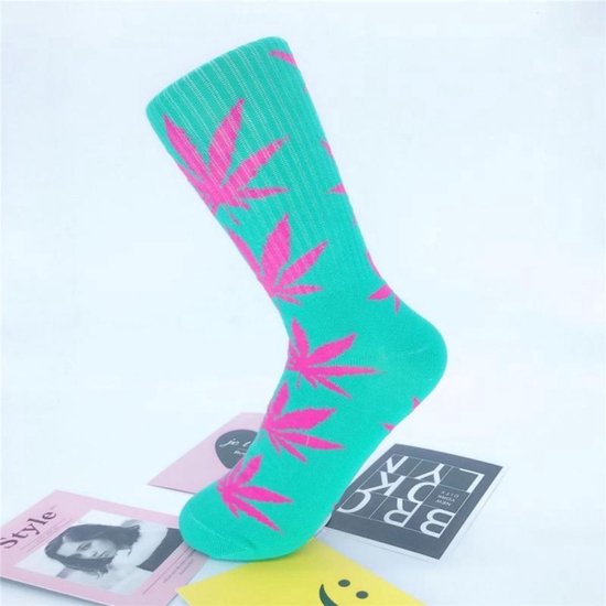 CHPN - Wiet sokken - Weed socks - Cadeau - Sokken - Turquoise/Roze - Unisex - One size - 36-46
