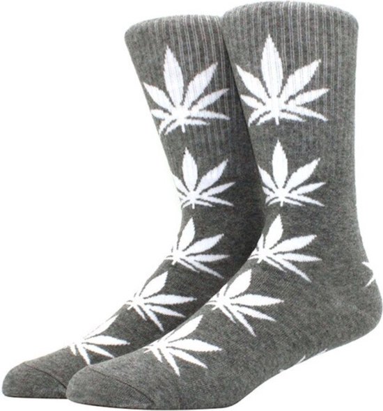 CHPN - Wiet sokken - Weed socks - Cadeau - Sokken - Grijs/Wit - Unisex - One size - 36-46