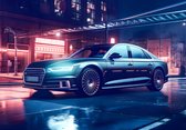 Fotobehang - Auto -Stad - Audi - Luxe Auto - Neon - Vliesbehang - 416x290cm (lxb)