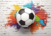 Fotobehang - Muur - Steen - Voetbal - Sport - Grafiti - 3D - Vliesbehang - 152x104cm (lxb)