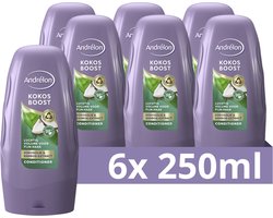 Andrélon Conditioner - Kokos Boost - verrijkt met kokosolie en bamboe-extract - 6 x 250 ml - Voordeelverpakking