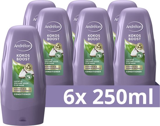 Andrélon Conditioner - Kokos Boost - verrijkt met kokosolie en bamboe-extract - 6 x 250 ml - Voordeelverpakking