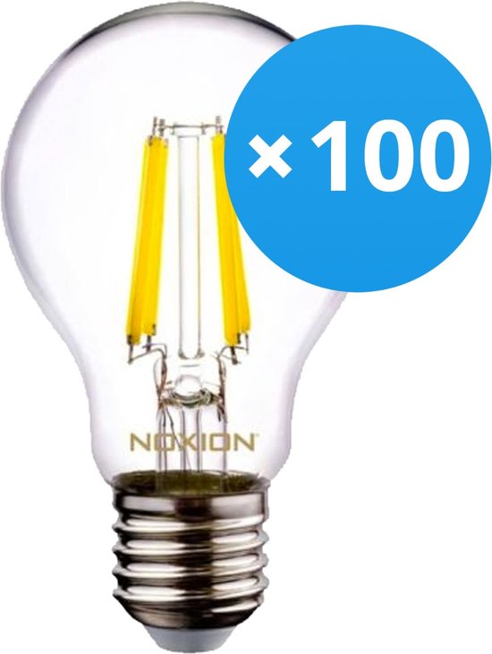Voordeelpak 100x Noxion Lucent LED E27 Peer Filament Helder 7W 806lm - 840 Koel Wit | Vervangt 60W.