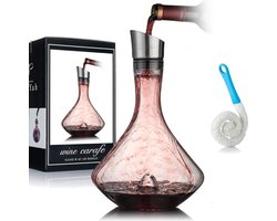 Luxe wijn karaf - Luxe decanteer karaf - Wijnbeluchter en Decanter Set - Roestvrijstalen Schenkdop met Ingebouwde Beluchter en Handgeblazen Kristalglas - Roestvrijstalen Schenkdop - Filter - 100% Loodvrij Handgeblazen Kristalglas - 1400 Milliliter