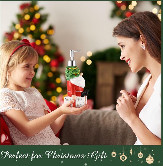 Distributeur de savon de Noël, distributeur de savon en résine de 350 ml, décoration de Noël, bouteille à pompe, porte-savon liquide avec pompe ABS, distributeur de savon à vaisselle rechargeable pour salle de bain, cuisine, Père Noël