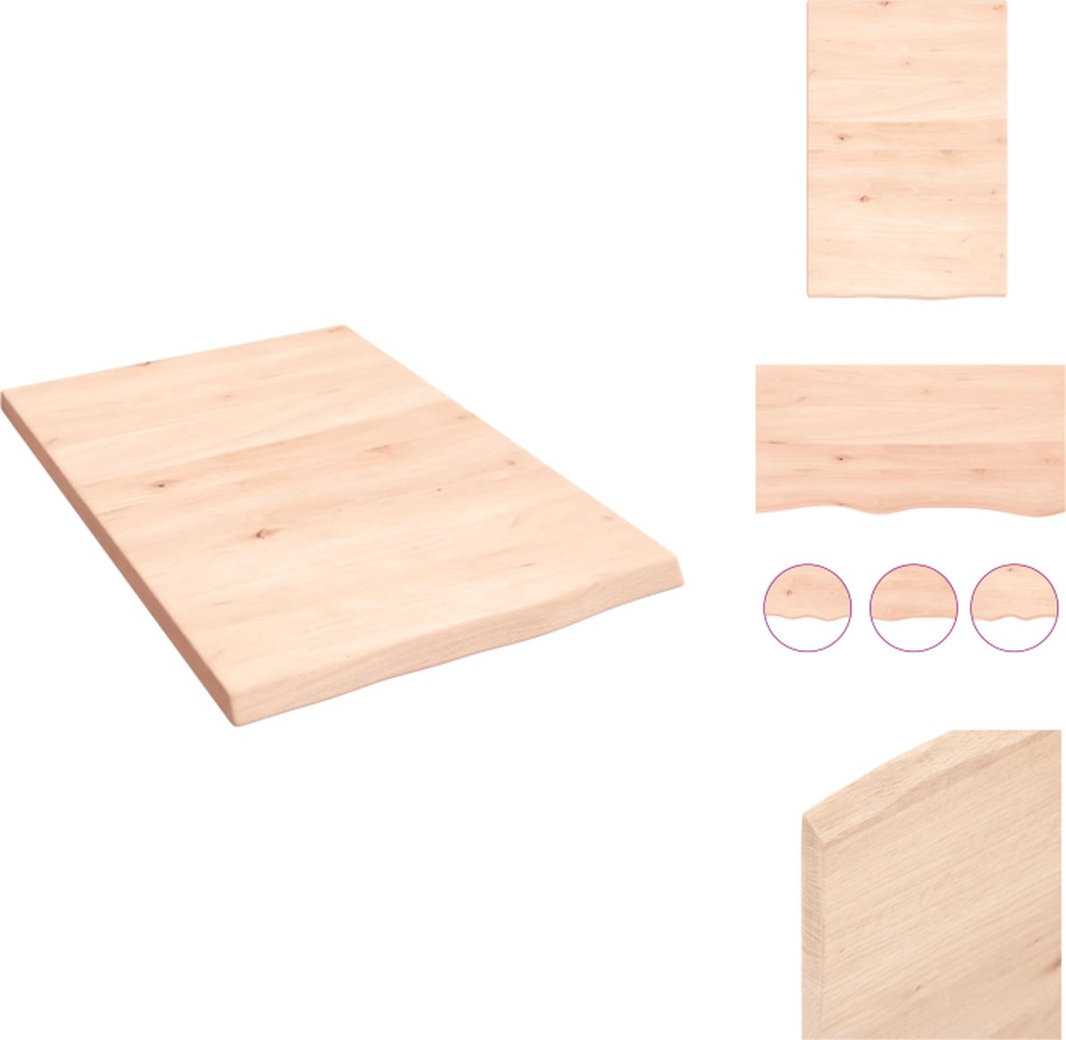 VidaXL Wandplank Eikenhout 40 x 60 x 2 cm Natuurlijke rand Wandsteun
