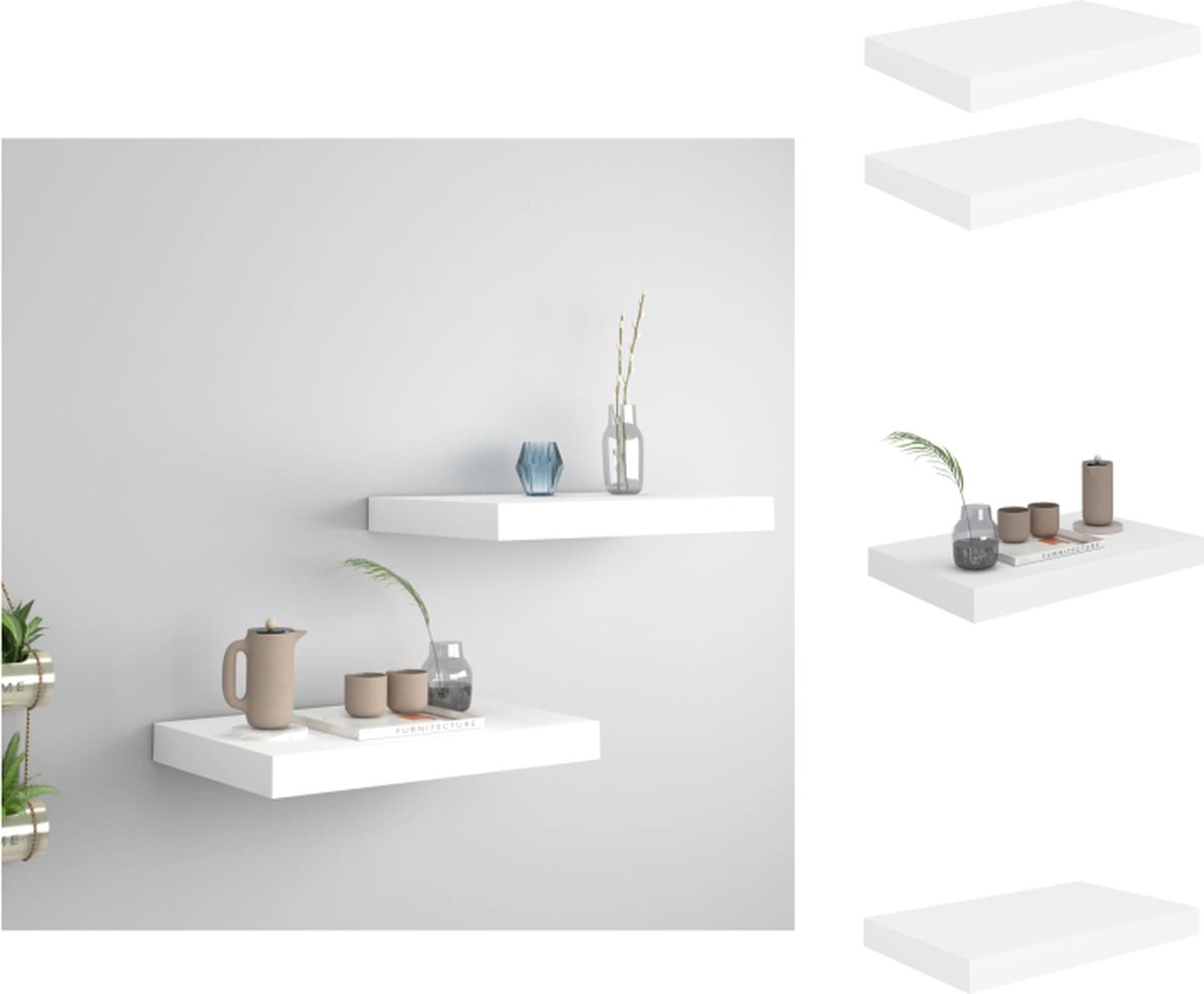 VidaXL Wandplanken Set van 2 Honingraat MDF en Metaal 40x23x3.8cm Wit Wandsteun