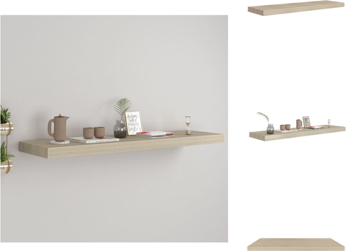 VidaXL Wandplank HMDF Metaal 90x23.5x3.8 cm Eiken Onzichtbaar montagesysteem Wandsteun