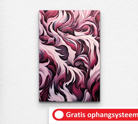 abstract schilderij - roze schilderij - schilderij roze - schilderij paars - paars schilderij - moderne muurdecoratie - 60 x 90 cm 18mm