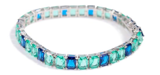 Brigada 925 sterling zilver tennisarmband met blauw en groene barnsteen-amber en bakslot