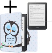 Hoes Geschikt voor Kobo Clara HD Hoesje Bookcase Cover Book Case Hoes Sleepcover Met Screenprotector - Uil