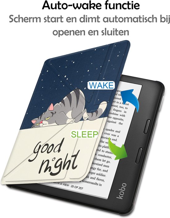 Hoesje Geschikt voor Kobo Libra 2 Hoes Bescherm Hoesje Case Sleep Cover Trifold Met Screenprotector - Hoes Geschikt voor Kobo Libra 2 Hoesje - Kat van Hoesje  — afbeelding 4