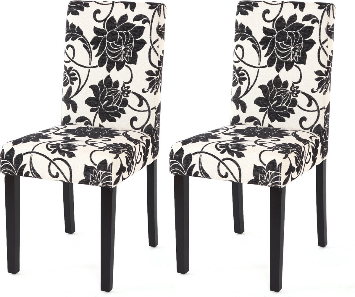 Cosmo Casa Set van 2 Stoelen - Eetkamerstoelen - Keukenstoelen - Donkere Poten - Textiel - Jacquard beige